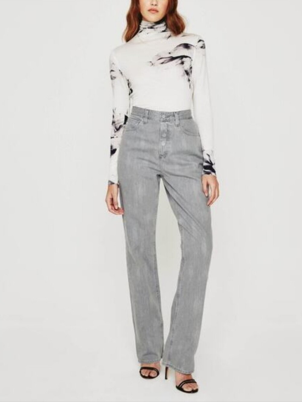 AG Adriano Goldschmied Ikat Pattern Gray True Boyfriend Straight Leg Jeans 6/28